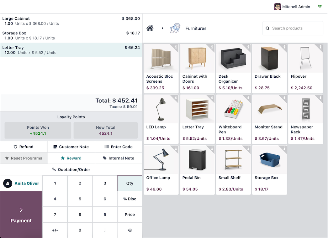 Interface Point de Vente Odoo