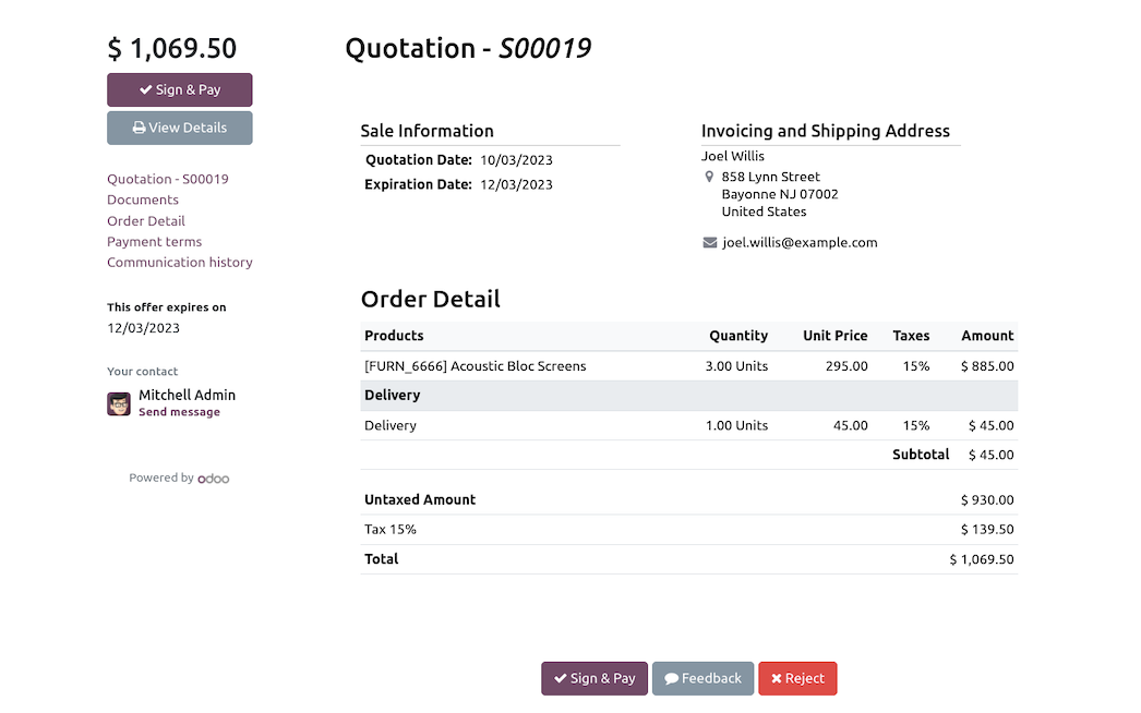 Interface Ventes Odoo